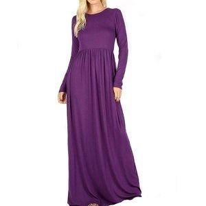 Long Sleeve Maxi Dress Purple Modest Casual Dress for Women